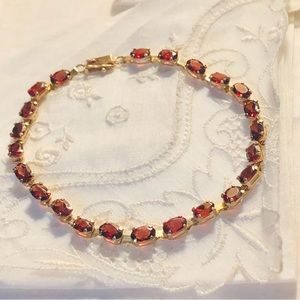 10k Gold Garnet Ruby Tennis Bracelet Mint Vintage Condition 23 Stones 8”